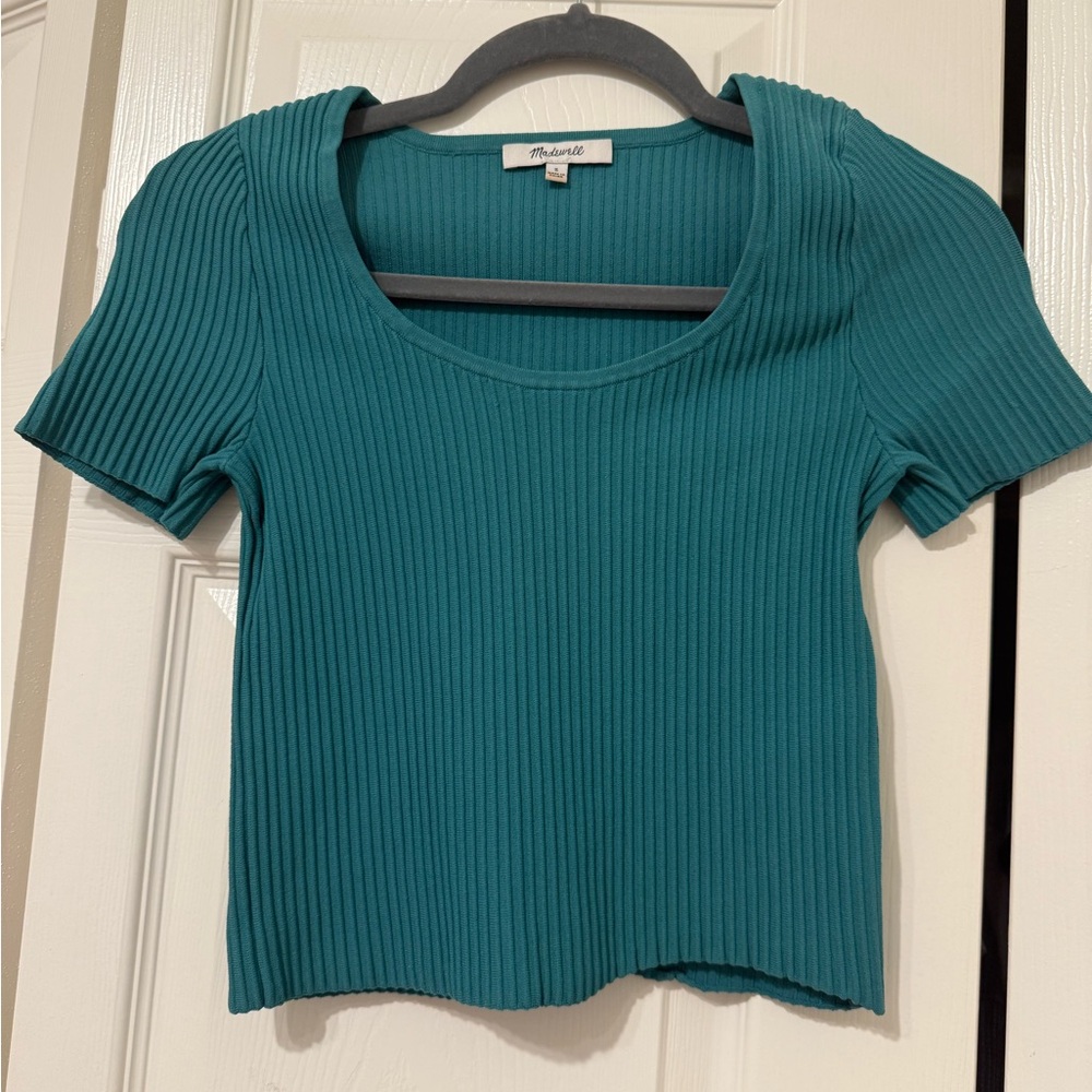 Madewell Teal Ribbed Short Sleeve Top
